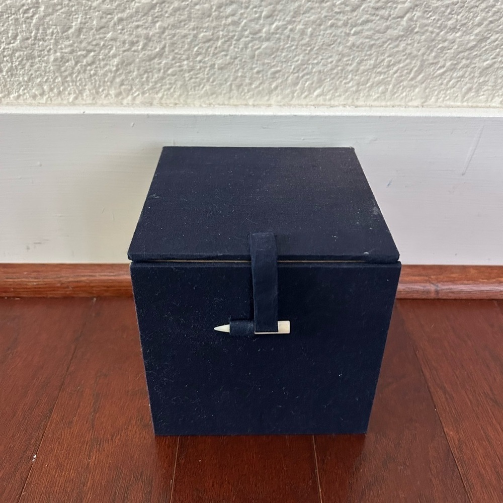 Hard Case Protective 4.75" Square Box Covered In Navy Fabric Gold Interior
Foam